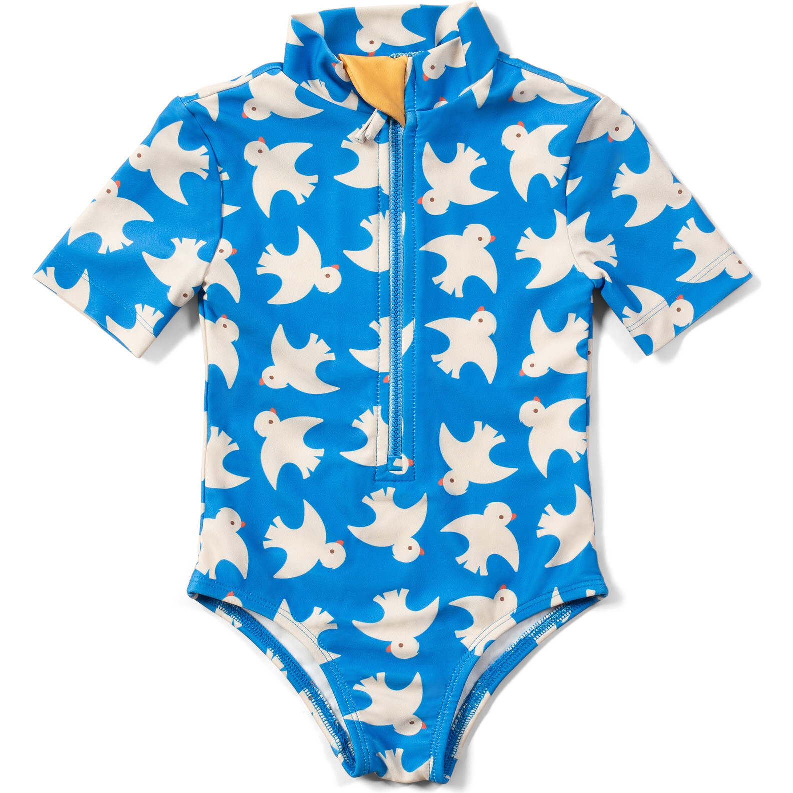 Diving And Splashing UPF 50 Recycled Short Sleeve Swimsuit, Blue - One Pieces - 1