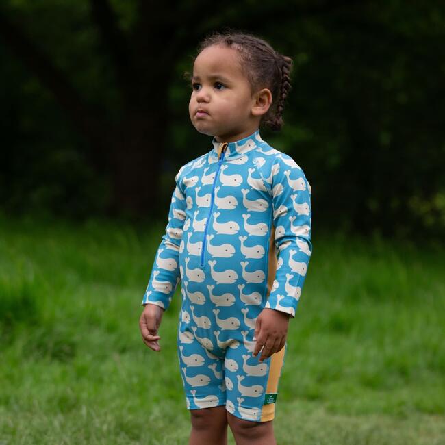 Blue Whales UPF 50 Recycled Sunsafe Sunsuit, Blue - Rash Guards - 2