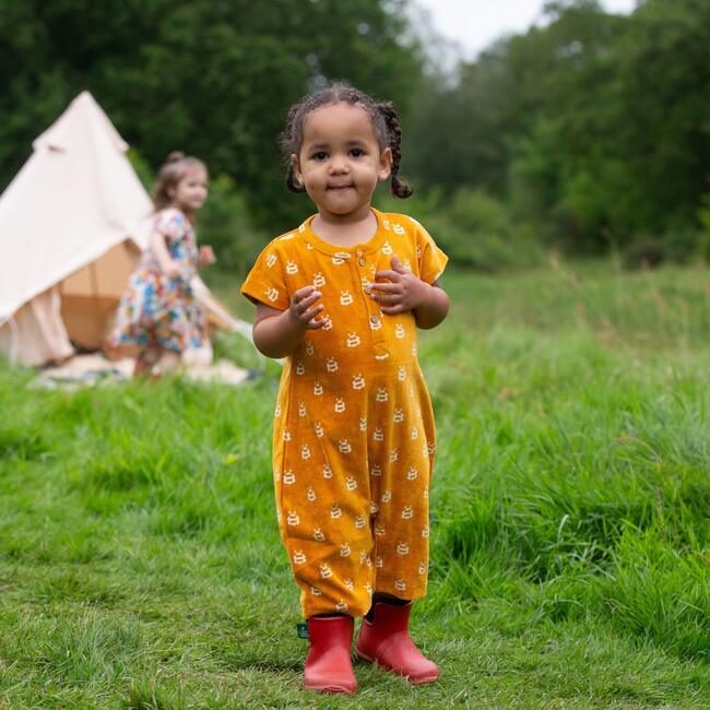 Bees Organic Towelling Romper, Gold - Rompers - 2