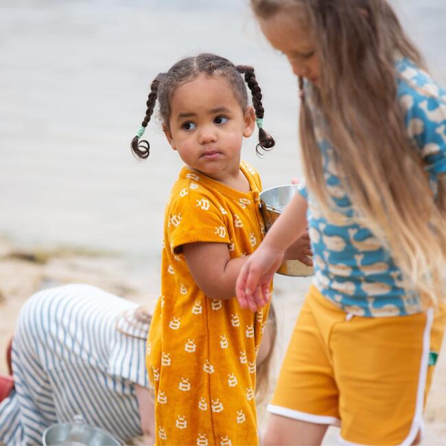 Bees Organic Towelling Romper, Gold - Rompers - 3