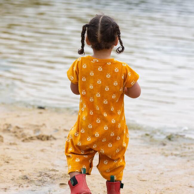 Bees Organic Towelling Romper, Gold - Rompers - 4