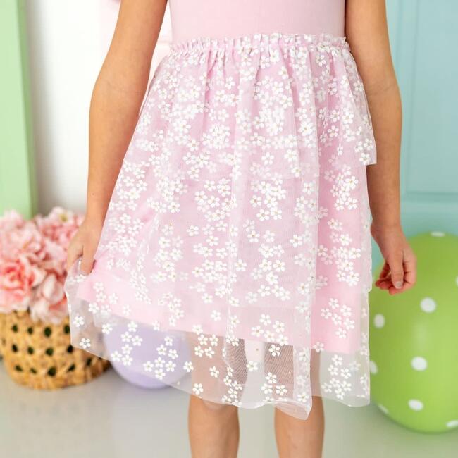 Pink Ditsy Daisy Easter Tiered Short Sleeve Tutu Dress, Pink - Dresses - 3