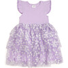 Lavender Ditsy Daisy Easter Tiered Short Sleeve Tutu Dress, Lavender - Dresses - 1 - thumbnail