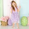 Lavender Ditsy Daisy Easter Tiered Short Sleeve Tutu Dress, Lavender - Dresses - 2