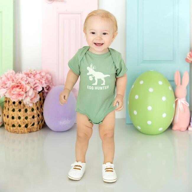 Egg Hunter Easter Short Sleeve Bodysuit, Sage - Onesies - 2