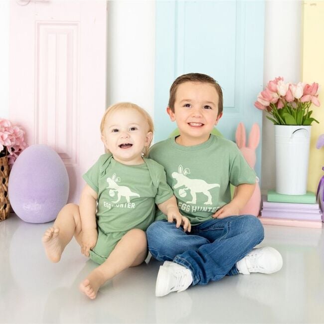 Egg Hunter Easter Short Sleeve Bodysuit, Sage - Onesies - 4