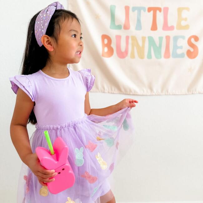 Easter Peeps Flutter Sleeve Tutu Dress, Lavender - Dresses - 4