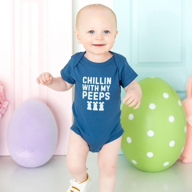 Chillin With My Peeps Easter Short Sleeve Bodysuit, Indigo - Onesies - 2