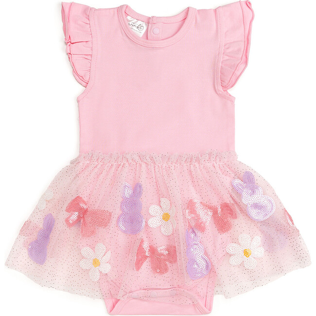 Bunny Bow Sequin Easter Short Sleeve Tutu Bodysuit, Multi - Dresses - 1