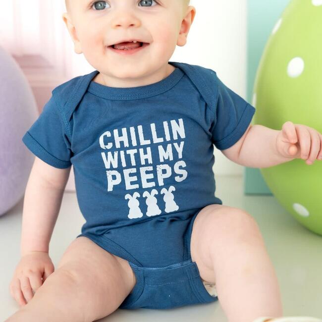 Chillin With My Peeps Easter Short Sleeve Bodysuit, Indigo - Onesies - 3