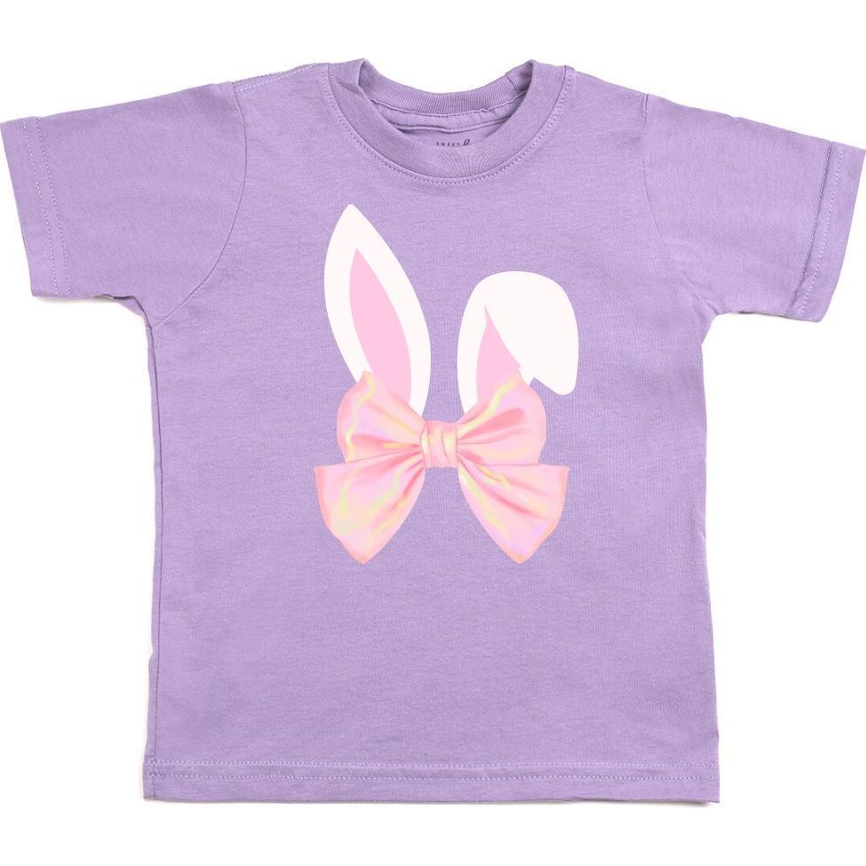 Bunny Bow Easter Short Sleeve T-Shirt, Lavender - T-Shirts - 1