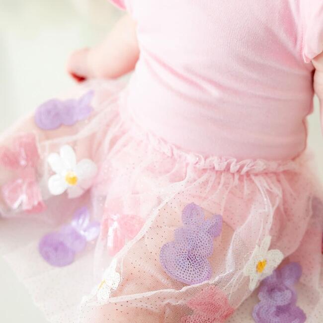 Bunny Bow Sequin Easter Short Sleeve Tutu Bodysuit, Multi - Dresses - 3