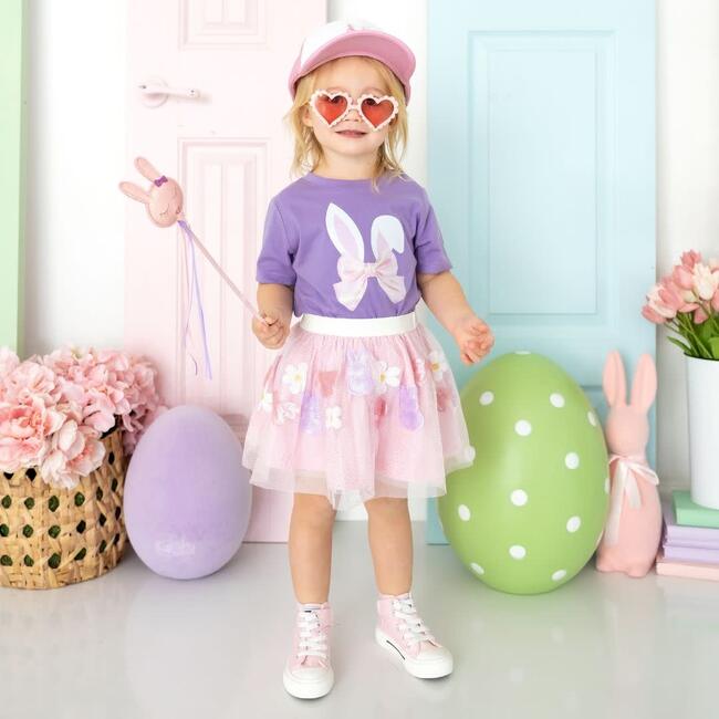 Bunny Bow Easter Short Sleeve T-Shirt, Lavender - T-Shirts - 2