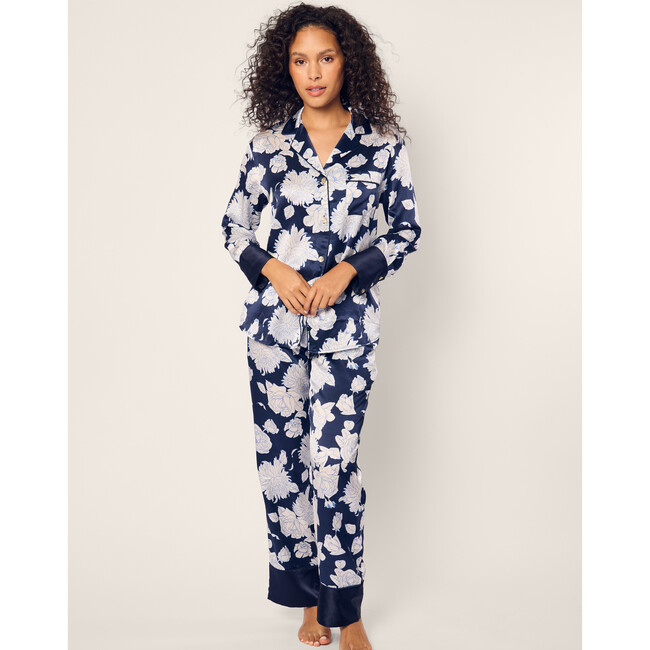 Women's Silk Pajama Set, Midnight Blooms - Pajamas - 2