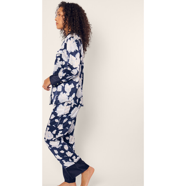 Women's Silk Pajama Set, Midnight Blooms - Pajamas - 3