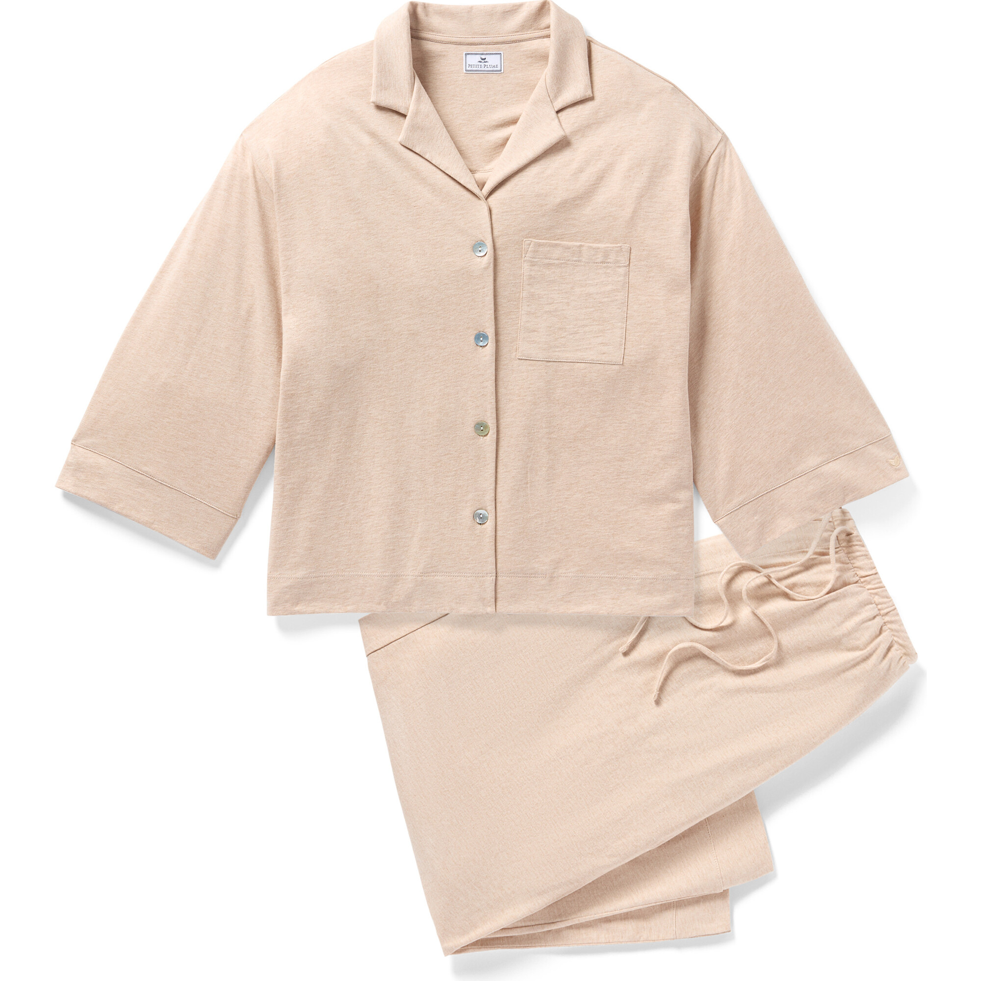 Women's Pima Cotton Olivia Wide Leg Pajama Set, Camel - Pajamas - 1