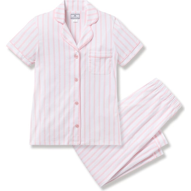 Women's Pima Cotton Crop Pajama Set, Pink and White Stripe