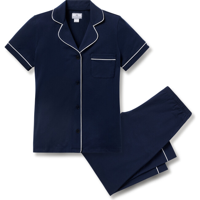 Women's Pima Cotton Crop Pajama Set, Navy - Pajamas - 1