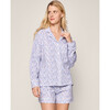 Women's Pima Cotton Long Sleeve Short Set, Fleur d'Azur - Pajamas - 2