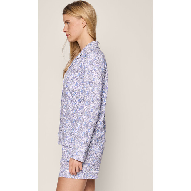 Women's Pima Cotton Long Sleeve Short Set, Fleur d'Azur - Pajamas - 3