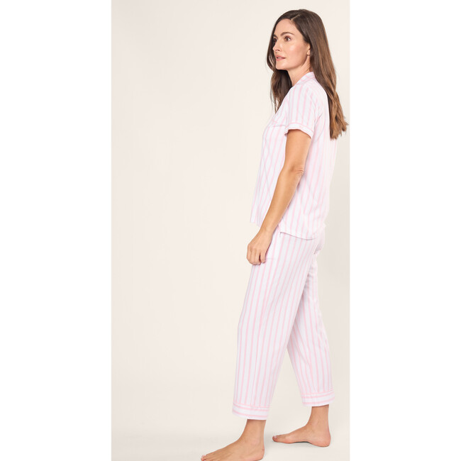 Women's Pima Cotton Crop Pajama Set, Pink and White Stripe - Pajamas - 3