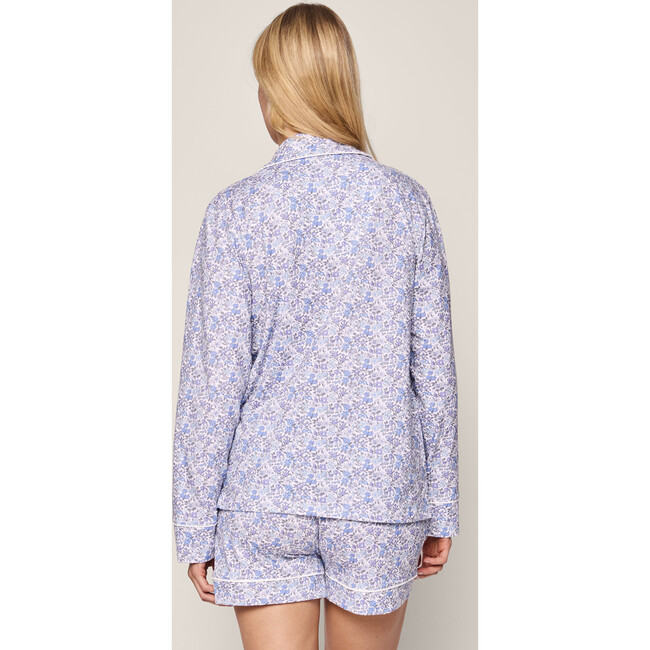 Women's Pima Cotton Long Sleeve Short Set, Fleur d'Azur - Pajamas - 4