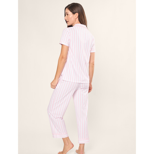 Women's Pima Cotton Crop Pajama Set, Pink and White Stripe - Pajamas - 4