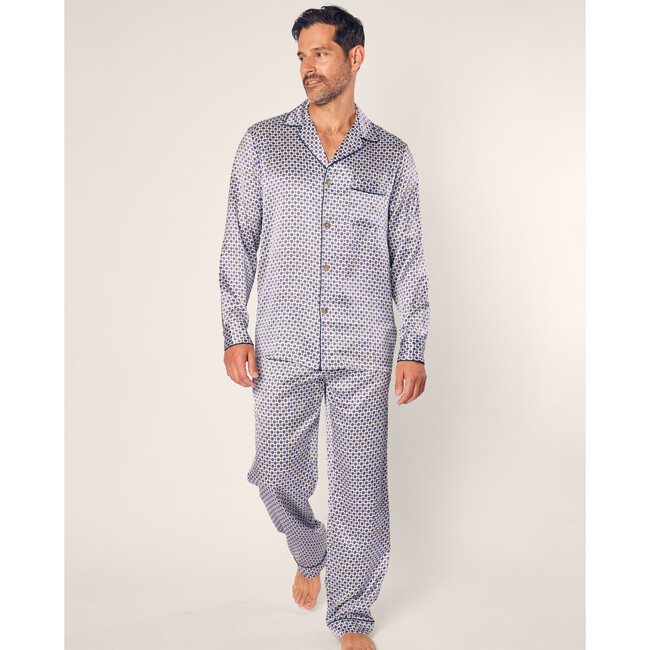 Men's Silk Pajama Set, Navy Foulard - Pajamas - 2