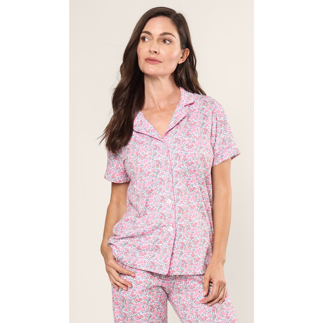 Women's Pima Cotton Crop Pajama Set, Fleurs de Rose - Pajamas - 5