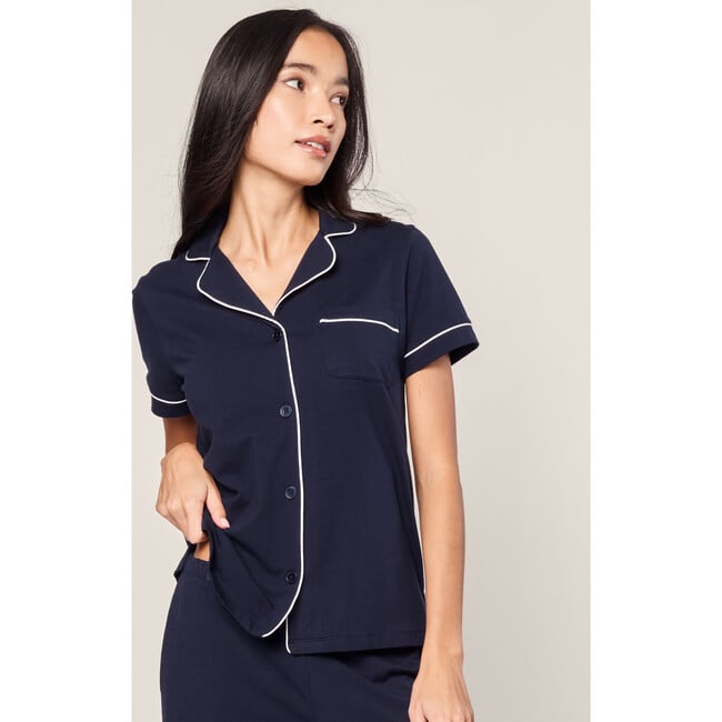 Women's Pima Cotton Crop Pajama Set, Navy - Pajamas - 5