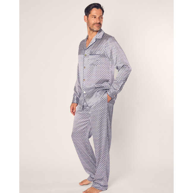 Men's Silk Pajama Set, Navy Foulard - Pajamas - 3