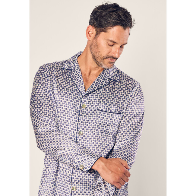 Men's Silk Pajama Set, Navy Foulard - Pajamas - 5