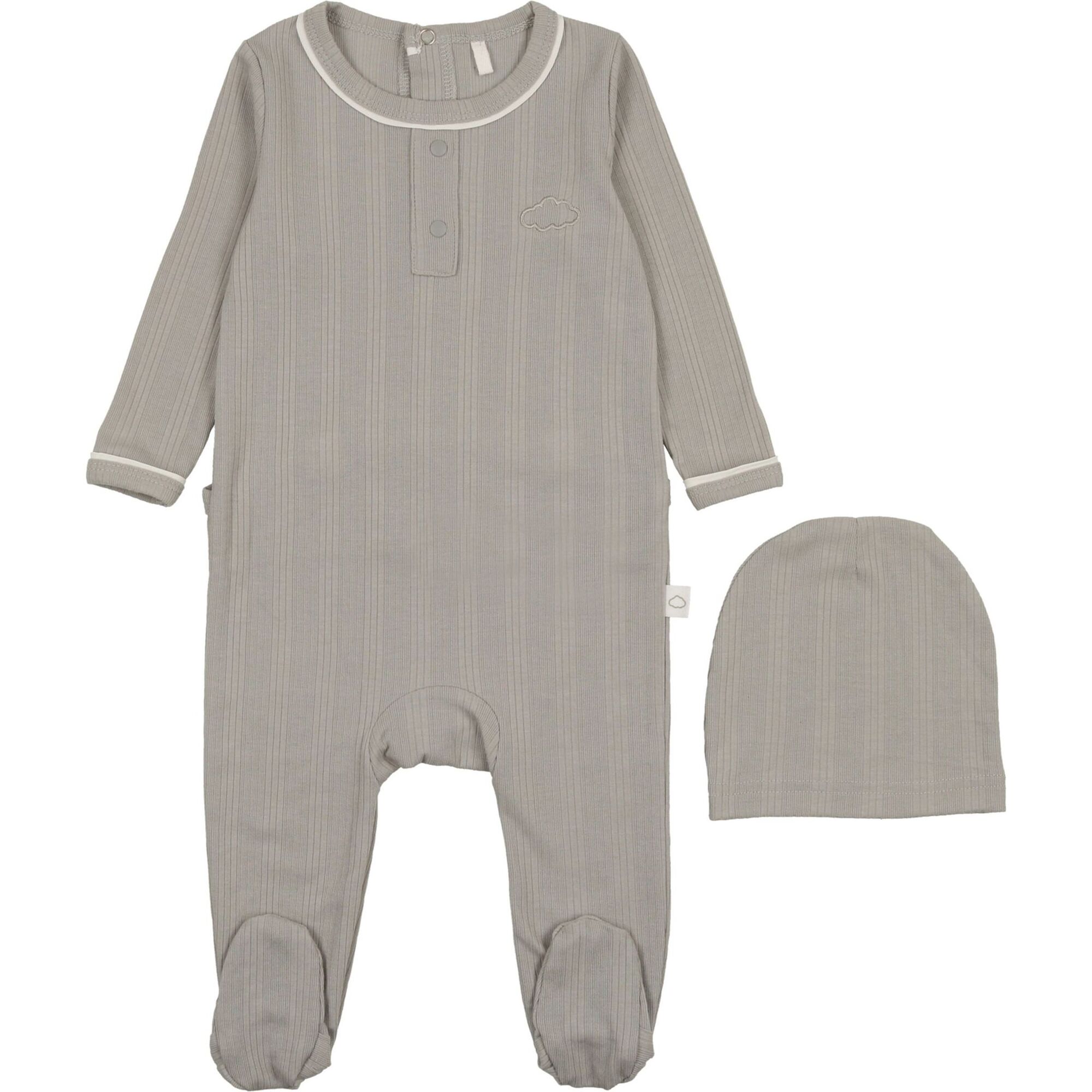 Ribbed Grandpa Footie, Dusty-Blue - Footie Pajamas - 1