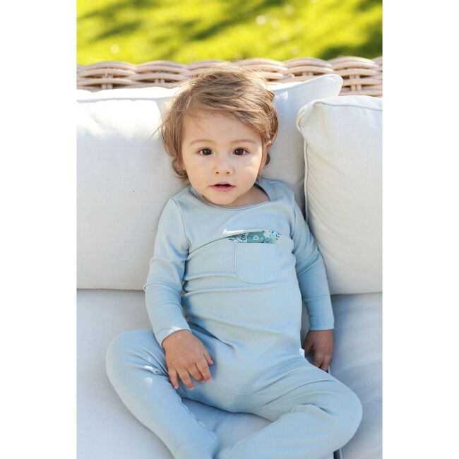 Teddy Pocket Footie, Blue - Footie Pajamas - 2