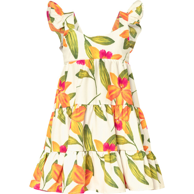Corissia Orquideas Naranja Print Adjustable Strap Dress, Orange