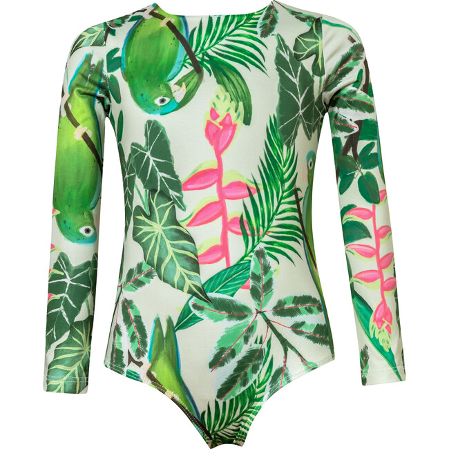 Yeimi Parrot Verde Sun Longsleeve Swimsuit, Green