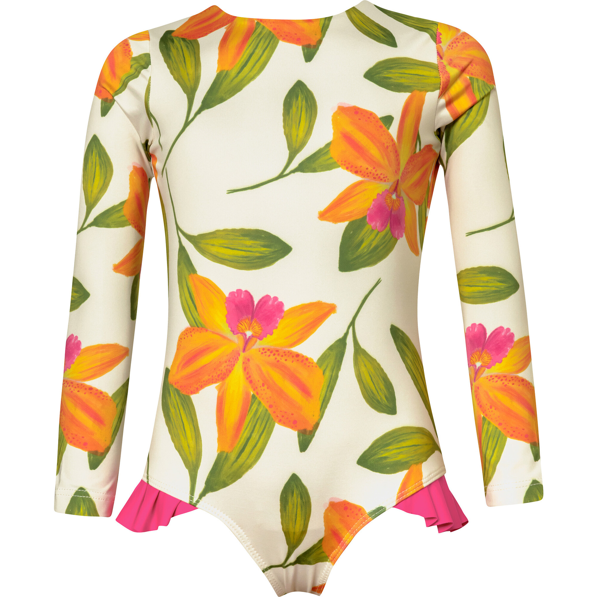 Orquideas Naranja Knot Longsleeve Swimsuit, Orange - One Pieces - 1