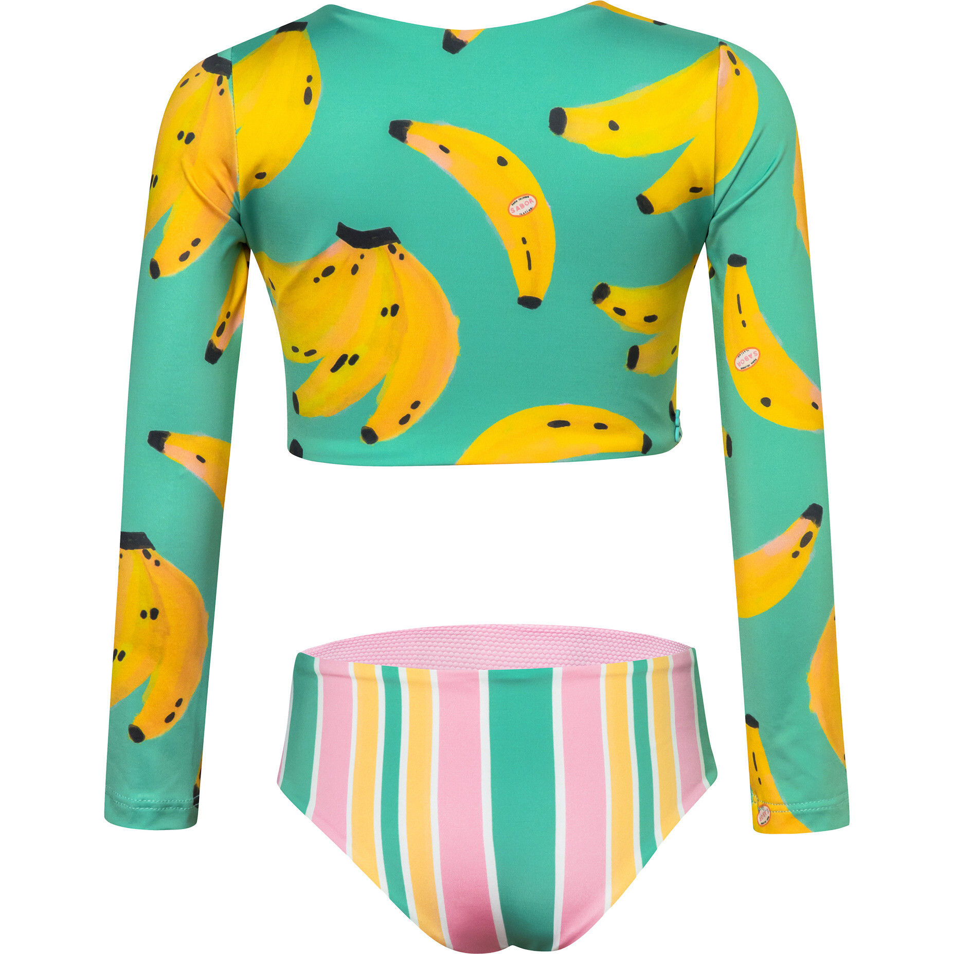 Banano Colombiano Verde Sun Longsleeve Bikini Swimsuit, Green - Two Pieces - 1