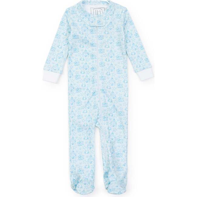 Parker Boys' Zipper Pajama, Sandcastles Blue - Footie Pajamas - 1