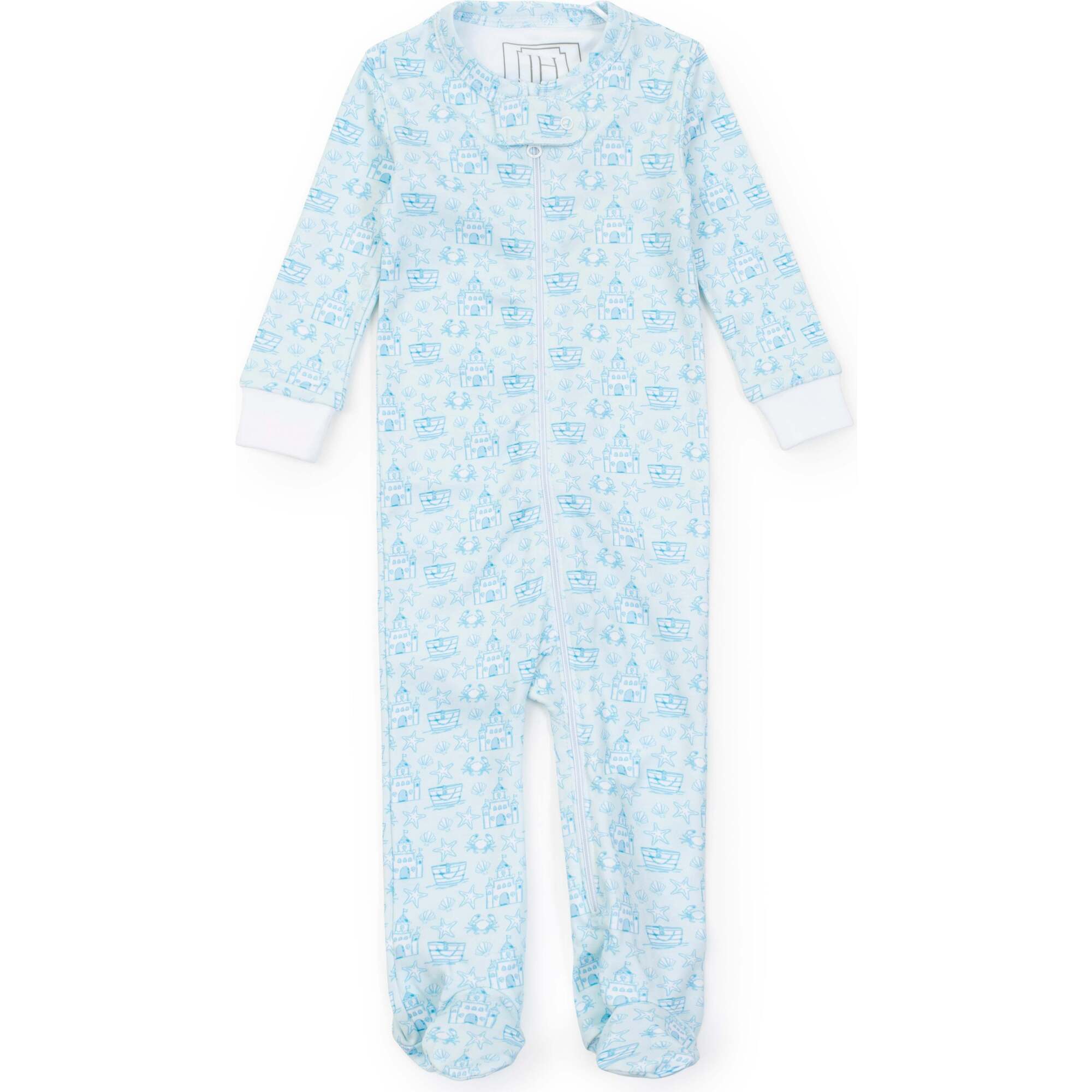 Parker Boys' Zipper Pajama, Sandcastles Blue - Footie Pajamas - 1