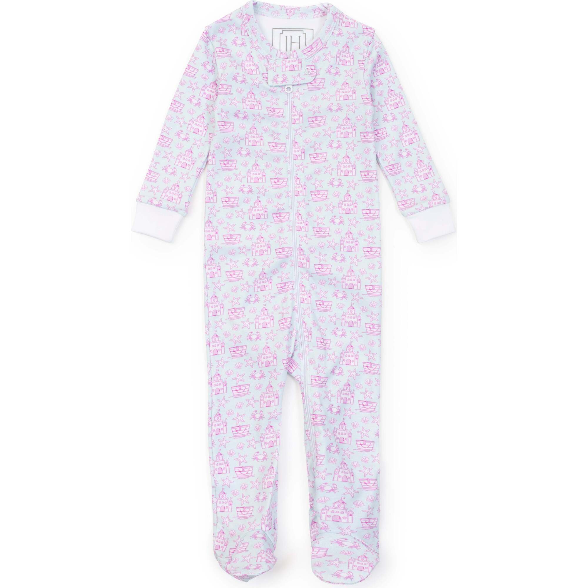 Parker Girls' Zipper Pajama, Sandcastles Pink - Footie Pajamas - 1