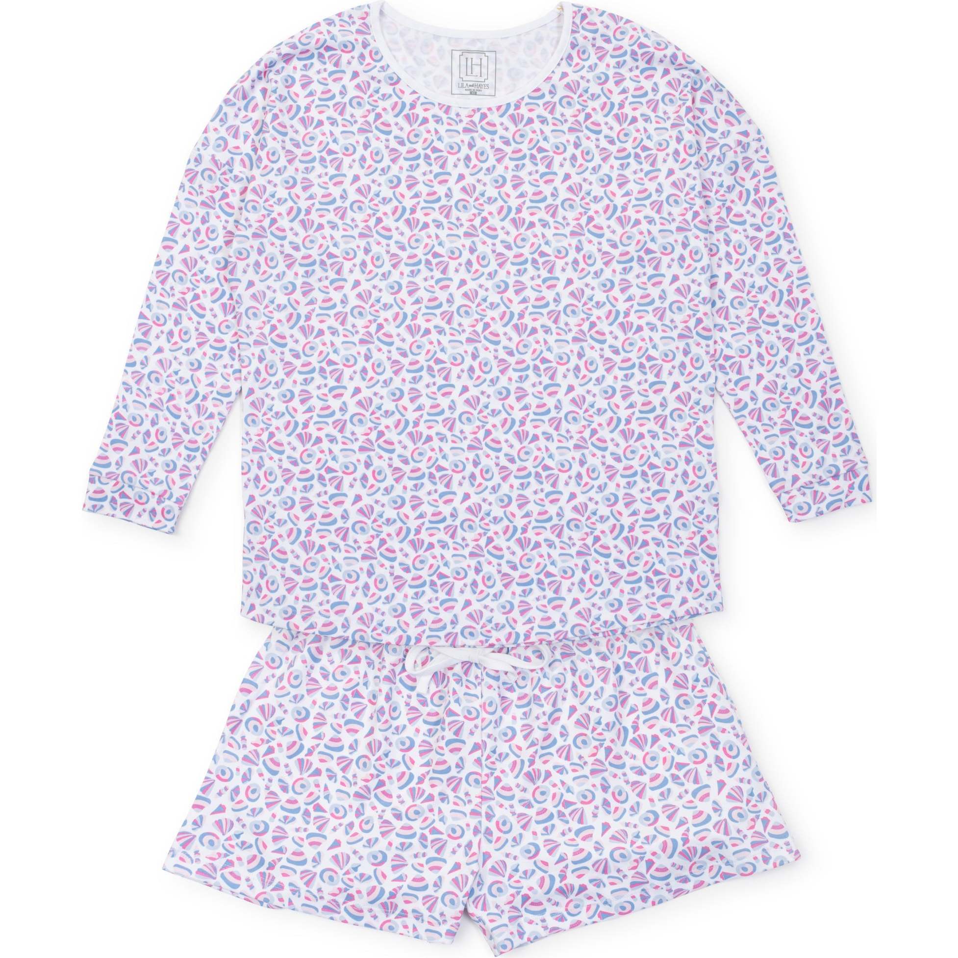 Anna Women's Longsleeve Top Short Set, Seashells on the Seashore - Pajamas - 1