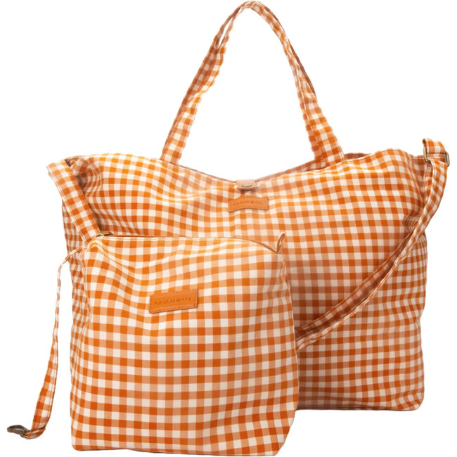 Adult Gingham Linen Double Layer Tote Bag, Sienna - Bags - 1