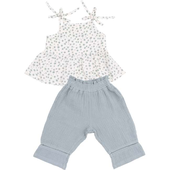 Peplum Tank and Smocked Waist Pants, Jadeite Simple Floral - Mixed Apparel Set - 1