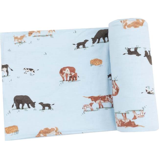 Swaddle Blanket, Cow Families Blue