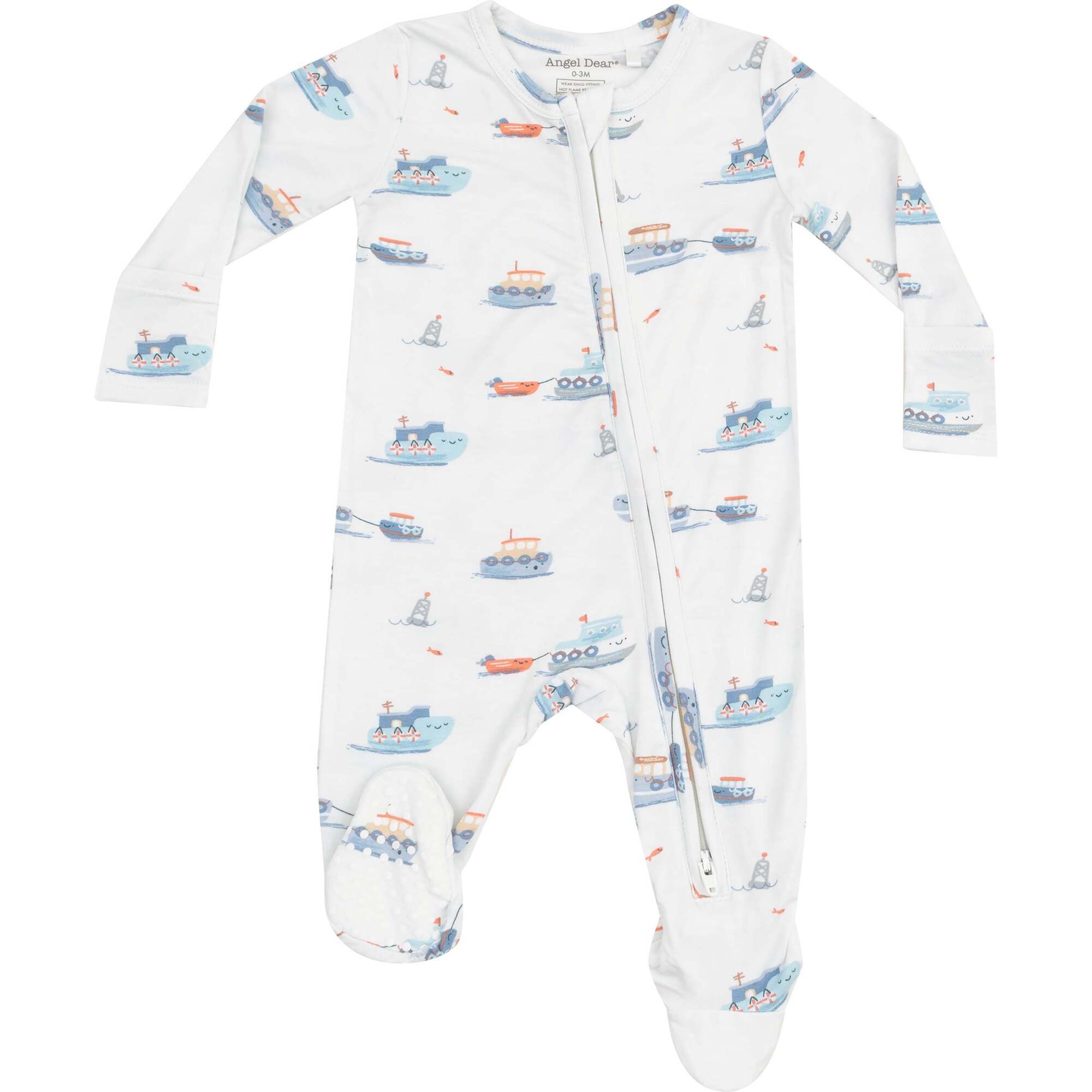 2 Way Zipper Footie, Bubbly Tugboats - Footie Pajamas - 1