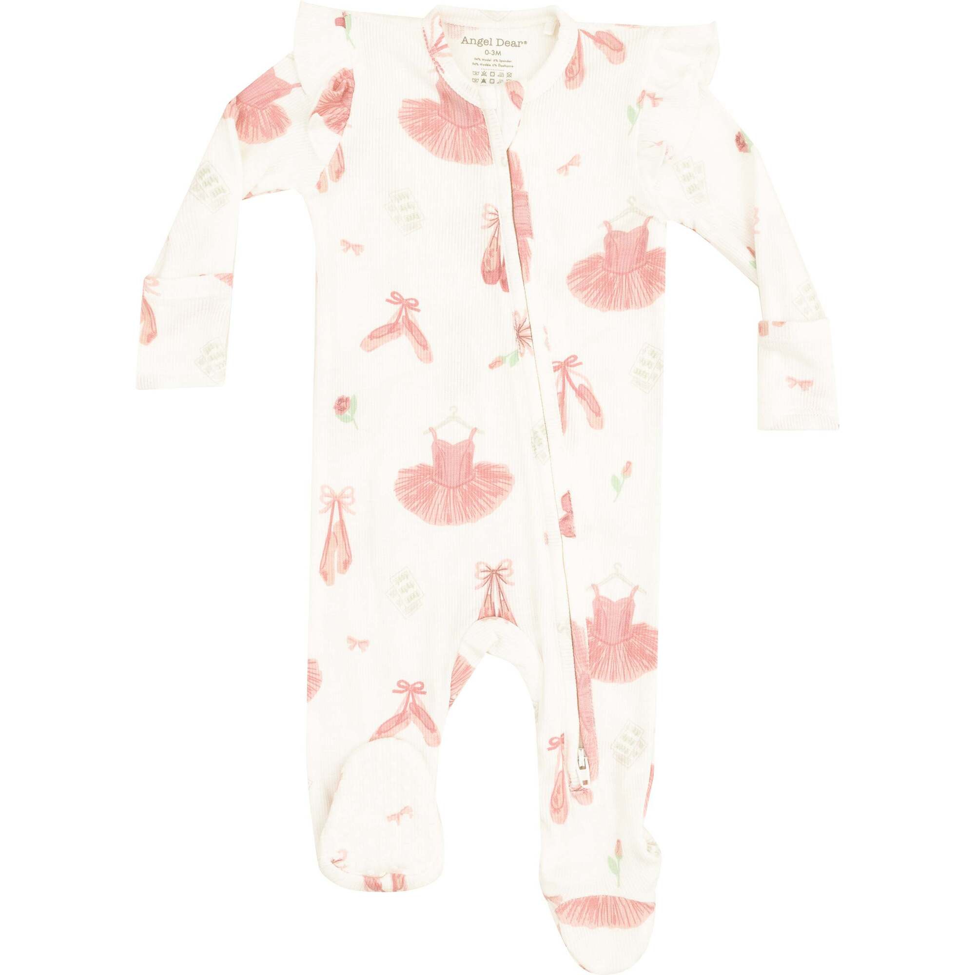 2 Way Ruffle Sleeves Zipper Footie, Ballet Things - Footie Pajamas - 1