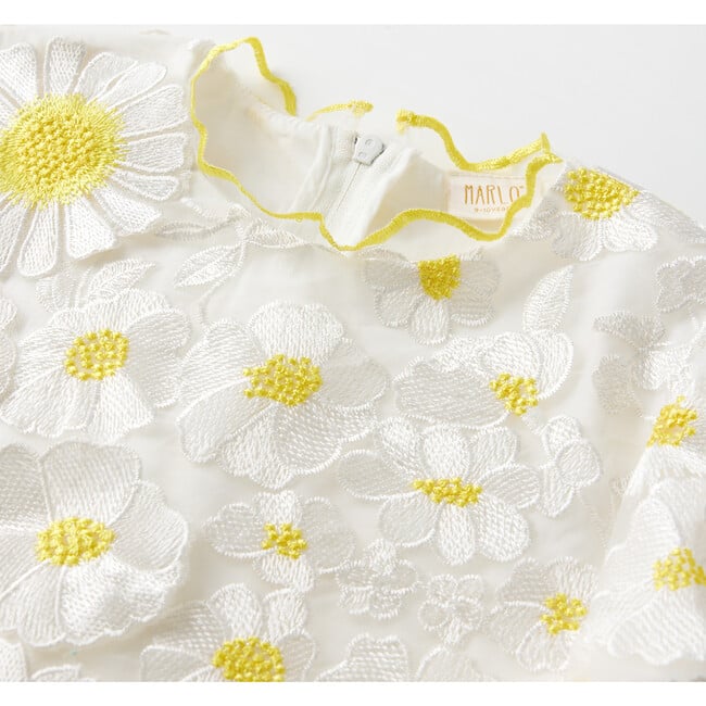 Valeria Embroidered Mini Dress, Ivory/Yellow - Dresses - 3