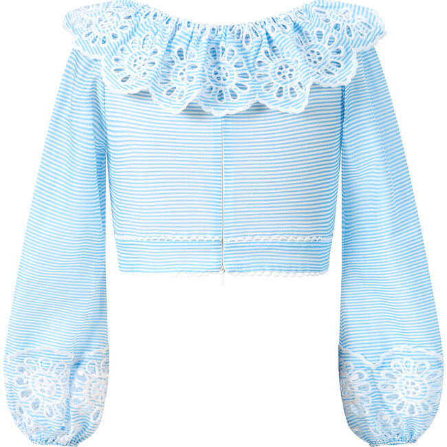 Harley Embroidery Top, Blue Stripe - Blouses - 2