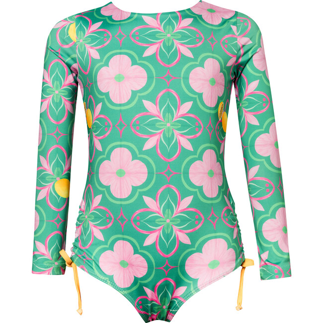 Azulejo Verde Jess Longsleeve Swimsuit, Green